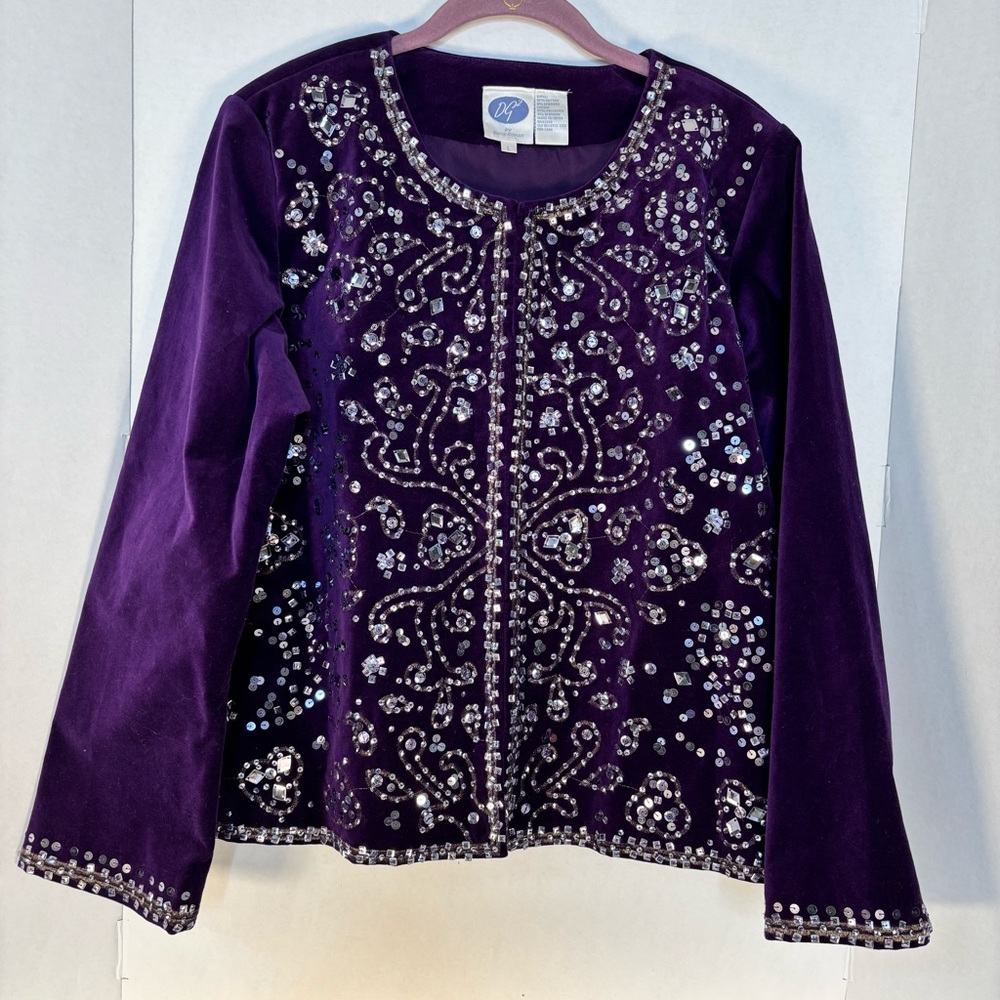 Diane Gilman-Dg2- Embellished Velvet Jacket in Deep Purple Size Large